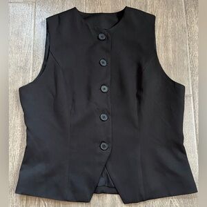 Black Tailored Vest Sleeveless Button Front Minimalist Waistcoat Structured Top